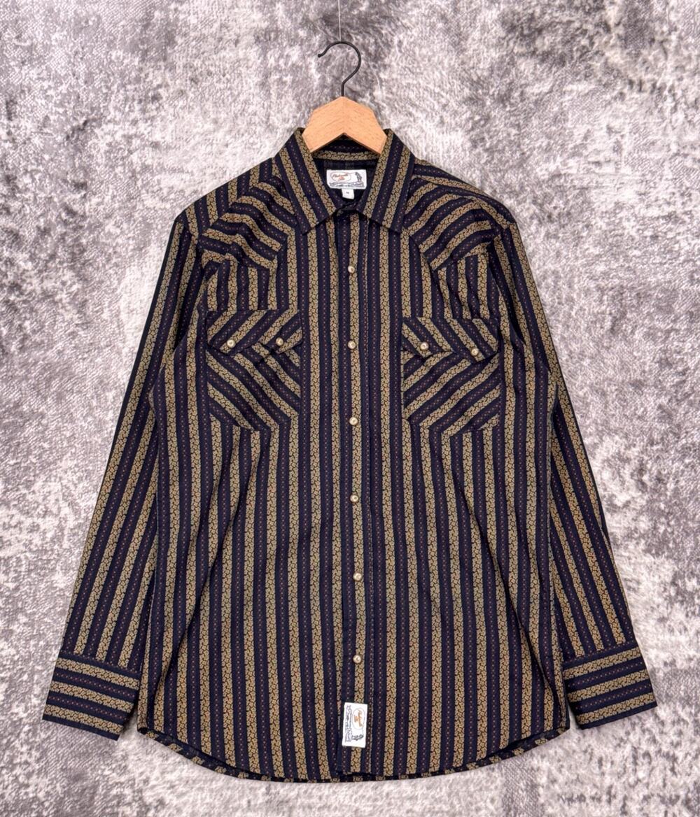 Vintage Panhandle Slim Shirt Medium Floral Striped Pearl Snap Western